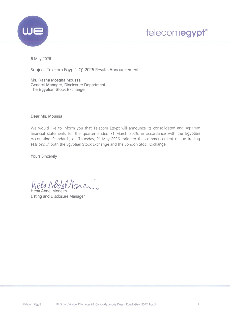 Telecom Egypt (ETEL.CA) – Company Statement 06/05/2026