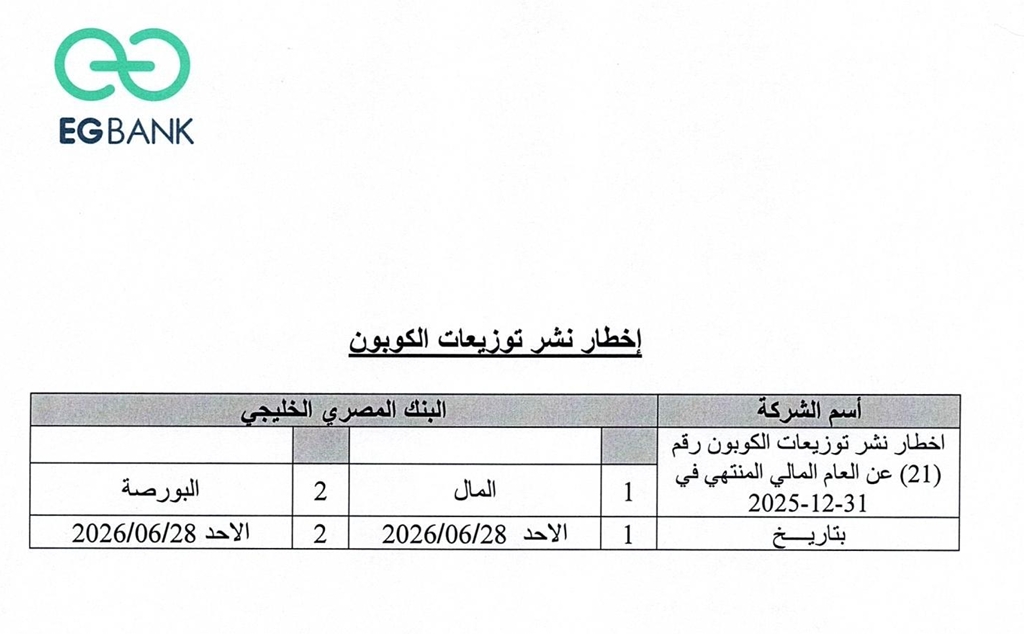 Egyptian Gulf Bank (EGBE.CA) — Reminder Announcement 12/07/2026