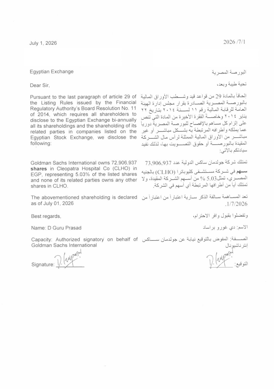 Cleopatra Hospital Company (CLHO.CA) – Announcement Date: 05/07/2026